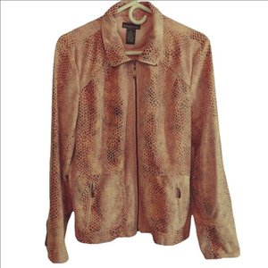 Dialogue Faux Suede Snake Skin Full Zip Jacket Orange/Pink & Brown Size L